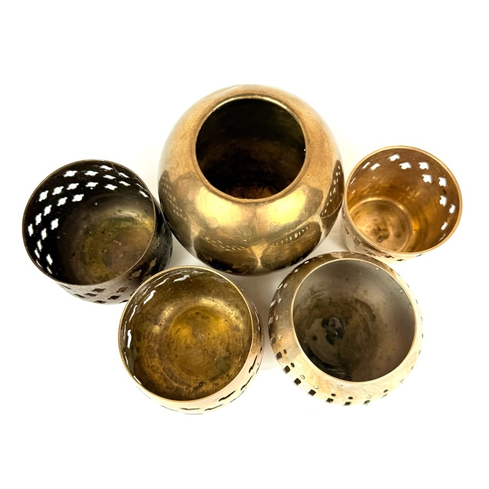 Set Of 5 India Brass Cut Out Candle Holders Lot Various Designs Clover, Duck, - Picture 7 of 11